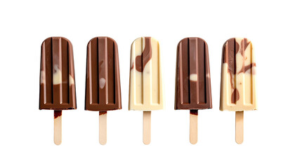 Rows of brown and white marbled ice cream pops on dark background