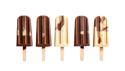 Rows of brown and white marbled ice cream pops on dark background