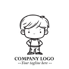 Black and White Chibi Boy Illustration with Jacket and Boots in Bold Thick Line Art Minimal Style
