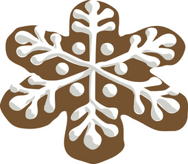 Festive Christmas cookie shaped like a delicate snowflake. Sweet holiday treat with icing decoration, perfect for winter, bakery, and seasonal celebration concepts.