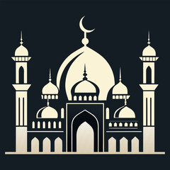 Silhouette of mosque with tall minarets isolated on white background