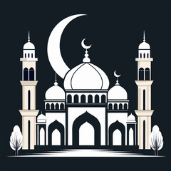 Silhouette of mosque with tall minarets isolated on white background