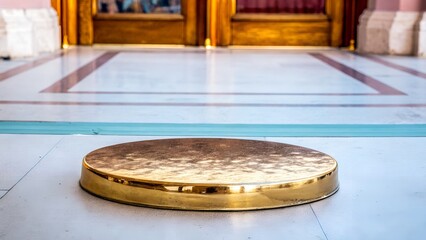 Brass pedestal in ornate hallway