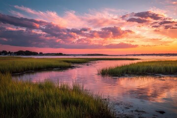 Marshfield Massachusetts. Serene Sunset on North River Waterscape