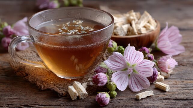Marshmallow Root Tea. Althaea Herbal Tea with Natural Plant Extracts