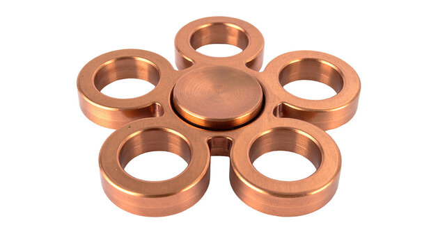 Copper fidget spinner, five-lobed with circular voids