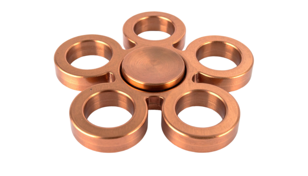 Copper fidget spinner, five-lobed with circular voids