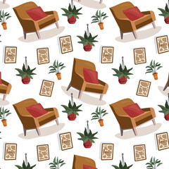 plant chair interior furniture with green cute plant stylish leopard poster seamless pattern