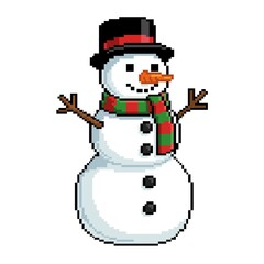Classic Pixelated Snowman Ready for Christmas Cheer
