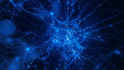 On start network pulsing and expanding in space, with glowing nodes and filaments showing data flow - Powered by Adobe