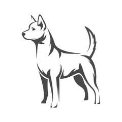 Stylized Gray Dog on White Background, Isolated Side View Animal