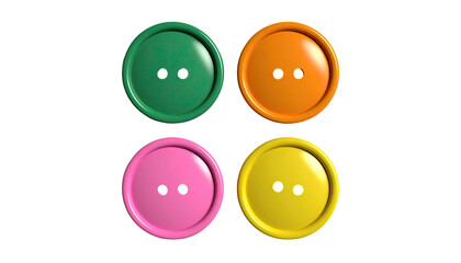 Four bright, round, two-hole buttons on a black background
