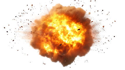 Dramatic explosion with fire and debris against a creating a powerful effect