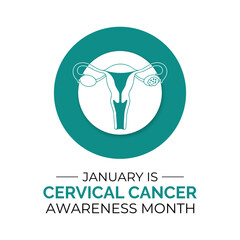 Cervical Cancer Awareness Month promotes prevention and early detection. Support women’s health with teal and white ribbons and awareness campaigns. Banner poster background design template. Vector.