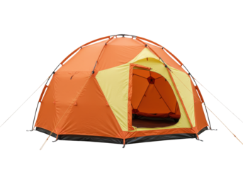 Isolated Orange and Yellow Tent for Camping Adventure in Outdoor Recreation and Travel Gear