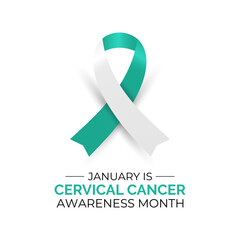 Cervical Cancer Awareness Month promotes prevention and early detection. Support women’s health with teal and white ribbons and awareness campaigns. Banner poster background design template. Vector.