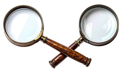 Two crossed vintage magnifying glasses with wooden handles