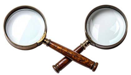 Two crossed vintage magnifying glasses with wooden handles