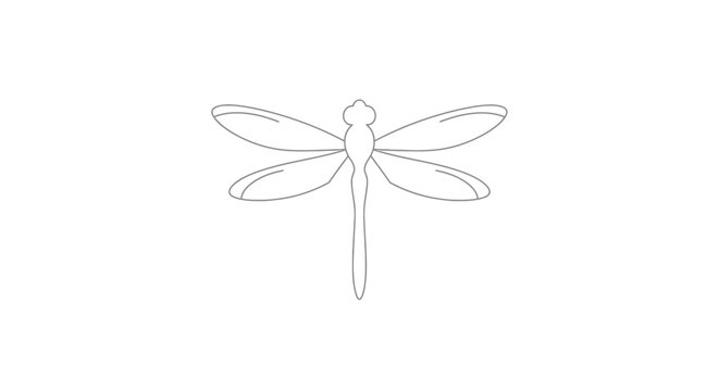 Delicate dragonfly outline with symmetrical wings on a clean white background