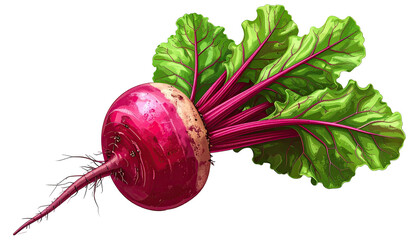 Vivid beet with leafy greens, textured skin, and trailing roots