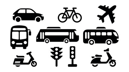 Collection of transportation icons isolated on white background