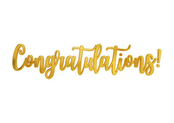 Congratulations word in golden color isolated on transparent background for celebration