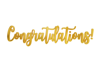 Congratulations word in golden color isolated on transparent background for celebration