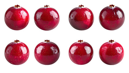 Eight glossy, spherical, red cranberries on black
