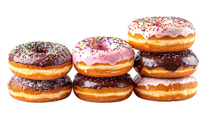 Stack of six sugary, iced donuts with colorful sprinkles