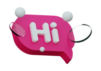 Pink speech bubble with the word hi isolated on transparent background