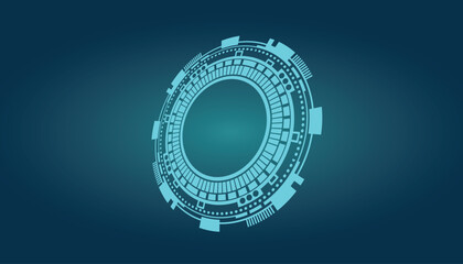 Blue futuristic circular H U D element with geometric patterns and glowing lines technology digital