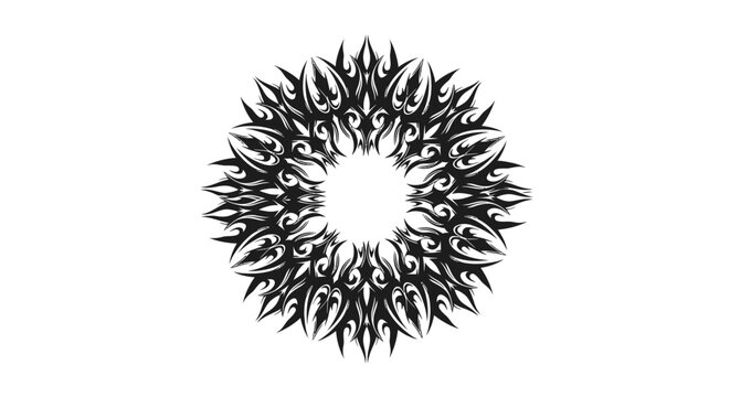 Tribal inspired vector mandala design featuring intricate black patterns on a white background