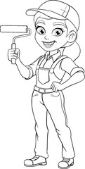 Woman Female Painter Decorator Cartoon Mascot