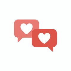 Two chat bubbles heart flat vector illustration on white background