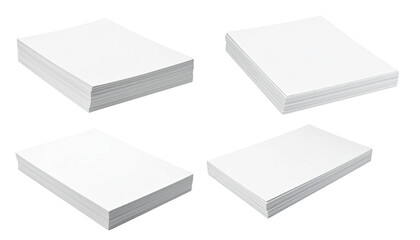 Four small stacks of plain white paper, slightly different angles