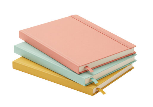 Isolated stack of notebooks in various colors including pink, blue and yellow colors