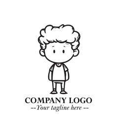 Fototapeta premium Black and White Chibi Boy Illustration with Jacket and Boots in Bold Thick Line Art Minimal Style 