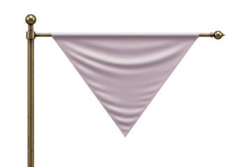 Isolated mauve triangular flag attached to a gold flagpole, decorative emblem icon