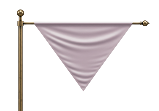 Isolated mauve triangular flag attached to a gold flagpole, decorative emblem icon