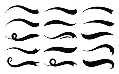 Clean Minimalist Swoosh & Swash Vector Elements Set. Hand drawn Vector swash underlines. Squiggly flourishes and doodle curved element. 
