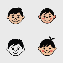 Bundle of smiling kid face icon flat vector minimal design white background