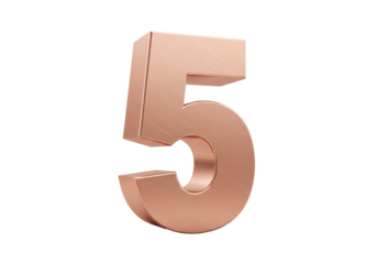 Isolated five numeral, shiny metallic number, decorative element for banner, greeting card