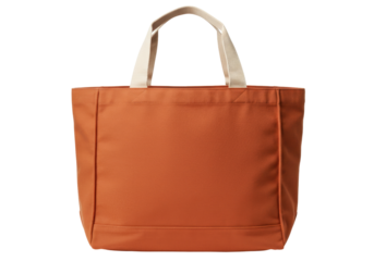 Isolated orange tote bag with beige handles, stylish accessory for shopping trips