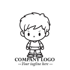 Black and White Chibi Boy Illustration with Jacket and Boots in Bold Thick Line Art Minimal Style
