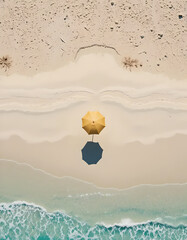 Aerial View of Solo Yellow Umbrella on Pristine Beach