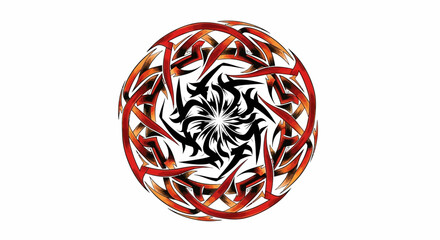 Fiery orb featuring intricate tribal patterns with central black floral burst