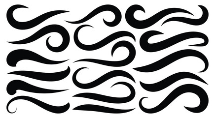 Baseball swoosh decorative calligraphic tail element. Underline retro swoop wave line for athletic tshirt. Hand drawn curly swishes, swash, twiddle. Vector illustrator 