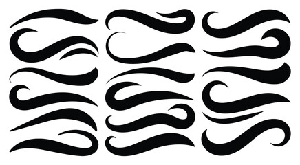 Baseball swoosh decorative calligraphic tail element. Underline retro swoop wave line for athletic tshirt. Hand drawn curly swishes, swash, twiddle. Vector illustrator 