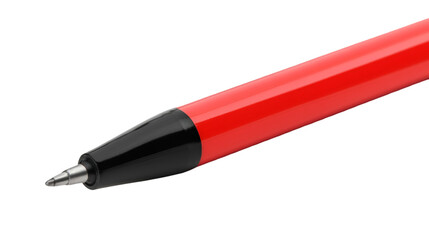 Close up of a red and black ballpoint pen against a for writing purposes