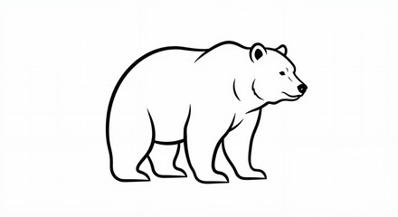Fototapeta premium Bear in minimalist line art style in black and white representing wilderness with copy space